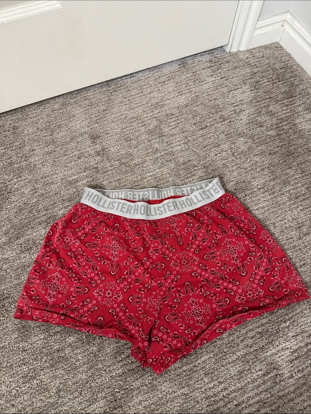 Hollister Red Paisley Lounge Shorts with Logo Waistband